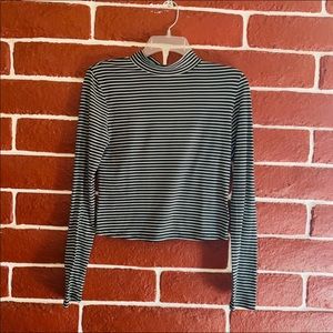 Dark Green Striped Turtle Neck